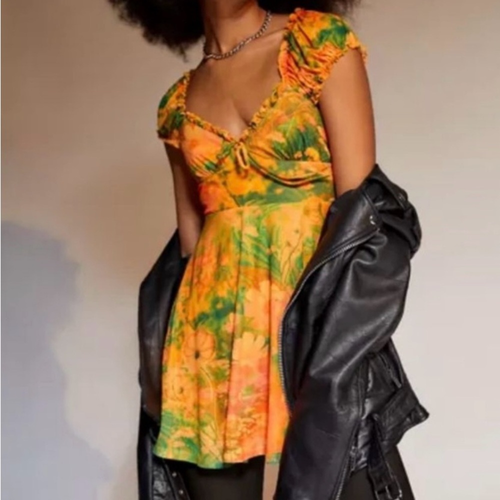 Urban Outfitters Audrey Orange/Green Floral Mini Dress